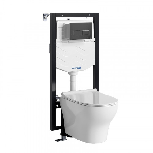 Комплект унитаза с инсталляцией WasserKRAFT Vils 56TLT.010.ME.MB03.H001 цвет Белый с сиденьем Микролифт и клавишей смыва цвет Черный