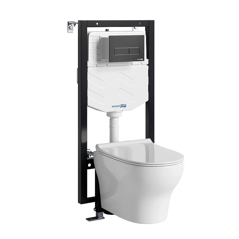 Комплект унитаза с инсталляцией WasserKRAFT Vils 56TLT.010.ME.MB03.H001 цвет Белый с сиденьем Микролифт и клавишей смыва цвет Черный