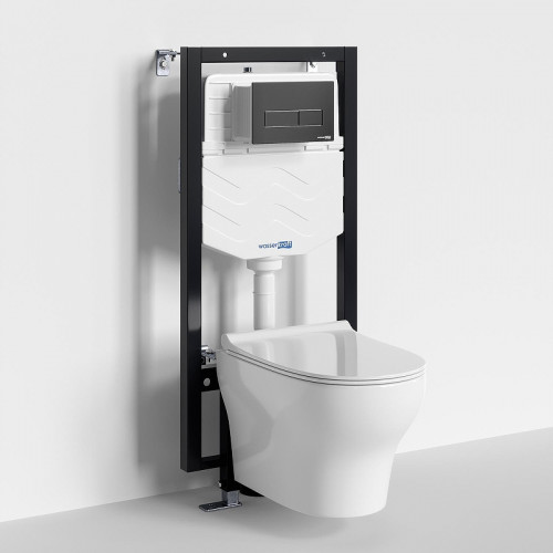 Комплект унитаза с инсталляцией WasserKRAFT Vils 56TLT.010.ME.MB03.H001 цвет Белый с сиденьем Микролифт и клавишей смыва цвет Черный