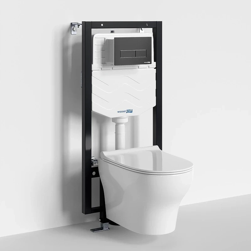 Комплект унитаза с инсталляцией WasserKRAFT Vils 56TLT.010.ME.MB03.H001 цвет Белый с сиденьем Микролифт и клавишей смыва цвет Черный