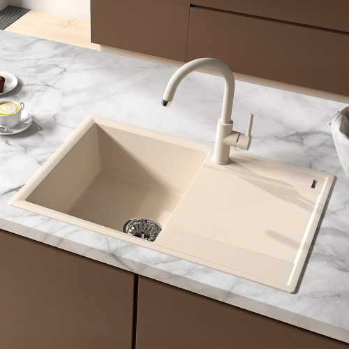 Кухонная мойка Lemark Imandra 760 9910026 Бежевая искусственный камень (литьевой мрамор) встраиваемый