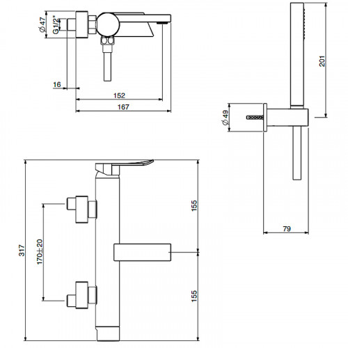 Смеситель для ванны Gattoni Soffio 8100/81DS Темный никель шлифованный