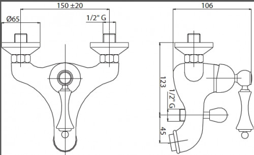 Смеситель для ванны Cezares Margot MARGOT-VM-02-Bi Бронза латунь на стену