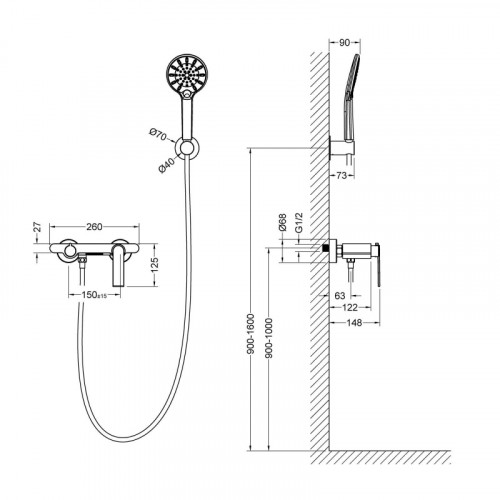 Смеситель для ванны Timo Anni 2714/03Y Черный на стену