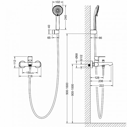 Смеситель для ванны Aquatek Оберон AQ1249CR Хром латунь на стену