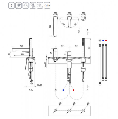 Смеситель на борт ванны Ravak Puri PU 026.20 X070186 Черный матовый латунь
