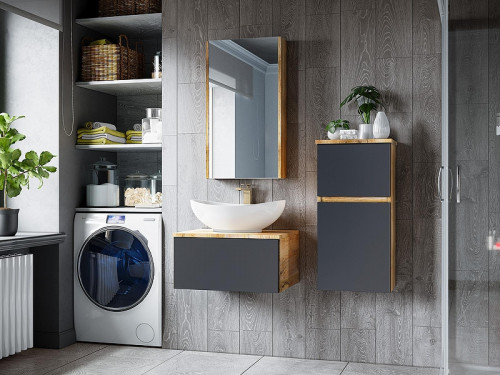 Тумба под раковину Misty Ива 90 П-Ива-01090-481Я подвесная Графит Дуб Вотан