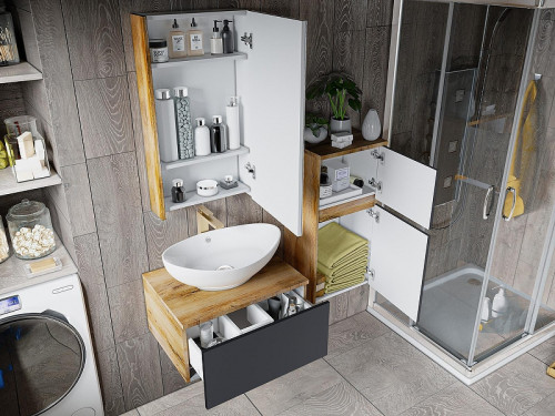 Тумба под раковину Misty Ива 90 П-Ива-01090-481Я подвесная Графит Дуб Вотан