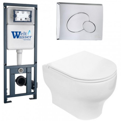 Комплект унитаза с инсталляцией WeltWasser MARBERG 410 + ERLENBACH 004 GL-WT + MAR 410 RD-CR 10000006464 цвет Белый глянцевый с сиденьем Микролифт и клавишей смыва цвет Хром