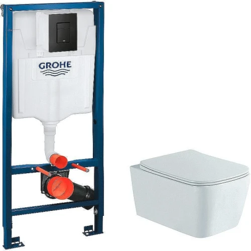 Унитаз с инсталляцией Aquatek Либра New AQ1148N-00 + Grohe Rapid SL 38811KF0 с сиденьем Микролифт и Черной матовой клавишей смыва