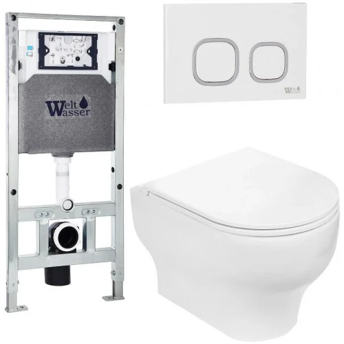 Комплект унитаза с инсталляцией WeltWasser AMBERG 506 ST + ERLENBACH 004 GL-WT + AMBERG RD-WT 10000006862 цвет Белый глянцевый с сиденьем Микролифт и клавишей смыва цвет Белый