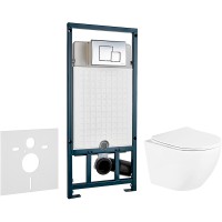 Комплект унитаза BelBagno Uno BB3105CHR/SC с сиденьем Микролифт и инсталляцией WeltWasser WW Marberg 507 10000005949+10000005953 с клавишей смыва Хром глянцевый фаянс подвесной
