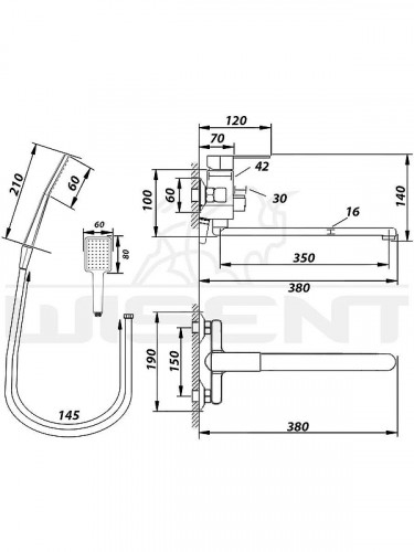 Смеситель для ванны Wisent WP22006 универсальный цвет Хром