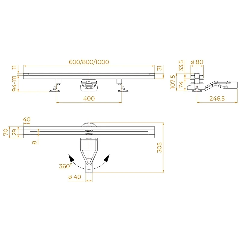 Душевой лоток RGW SDR 76215010-06 с решеткой цвет  Золото BRUSH