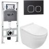 Комплект унитаза с инсталляцией WeltWasser AMBERG 506 ST + HEIMBACH 043 GL-WT + AMBERG RD-BL 10000012151 цвет Белый глянцевый с сиденьем Микролифт и клавишей смыва цвет Черный