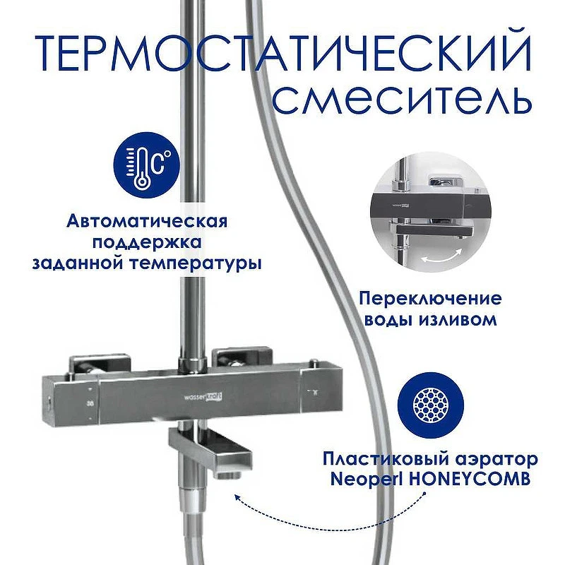 Душевая система WasserKRAFT A199.118.065.087.CH Thermo с термостатом Хром латунь на стену