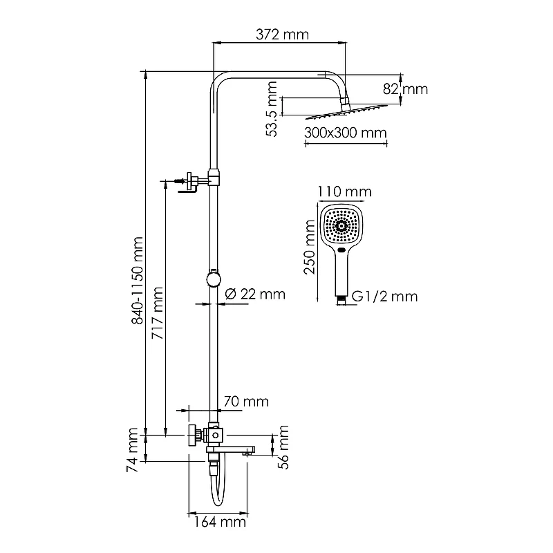 Душевая система WasserKRAFT A199.118.065.087.CH Thermo с термостатом Хром латунь на стену