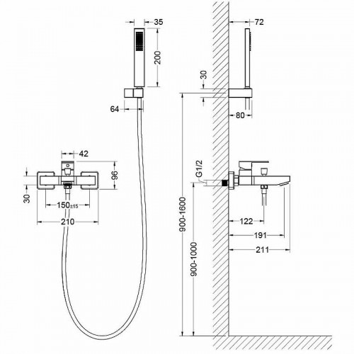 Смеситель для ванны Aquatek Либра AQ1649CR Хром латунь на стену