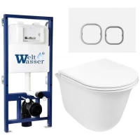 Комплект унитаза с инсталляцией WeltWasser BAMBERG 525 + TELBACH 004 GL-WT + BAMBERG WT 10000012956 цвет Белый глянцевый с сиденьем Микролифт и клавишей смыва цвет Белый