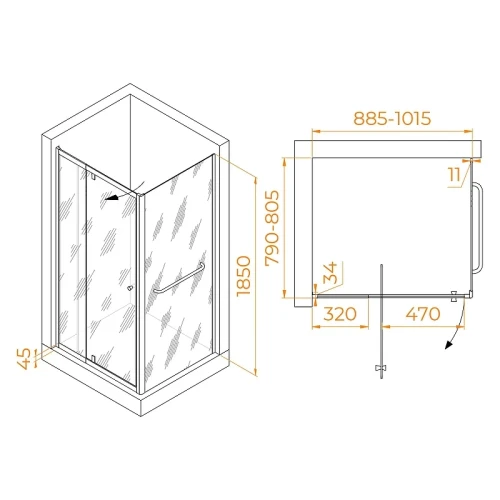 Душевой уголок RGW Passage 90x80 410844198-011 профиль цвет Хром стекло прозрачное