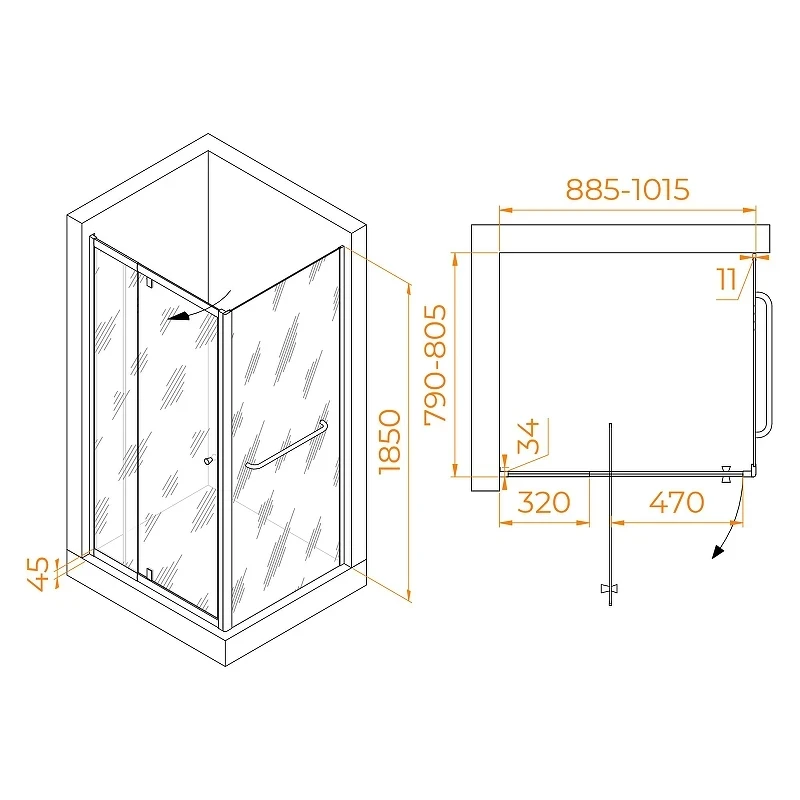 Душевой уголок RGW Passage 90x80 410844198-011 профиль цвет Хром стекло прозрачное