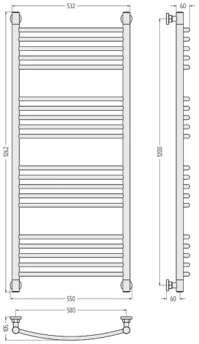 Водяной полотенцесушитель Сунержа Богема+ выгнутая 120x50 071-0221-1250 цвет Сатин