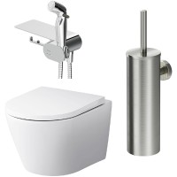 Унитаз AM.PM Sense FlashClean CK74H0403W подвесной с гигиеническим душем и ершиком с сиденьем Микролифт фарфор подвесной
