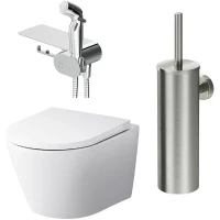Унитаз AM.PM Sense FlashClean CK74H0403W подвесной с гигиеническим душем и ершиком с сиденьем Микролифт фарфор подвесной