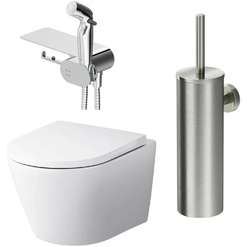 Унитаз AM.PM Sense FlashClean CK74H0403W подвесной с гигиеническим душем и ершиком с сиденьем Микролифт фарфор подвесной