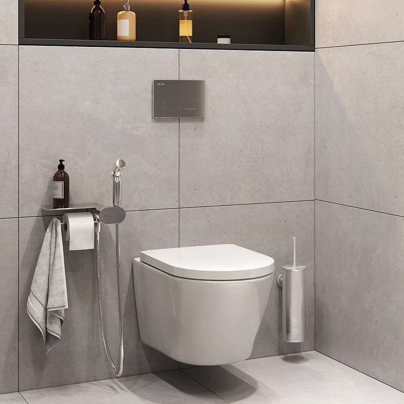 Унитаз AM.PM Sense FlashClean CK74H0403W подвесной с гигиеническим душем и ершиком с сиденьем Микролифт фарфор подвесной