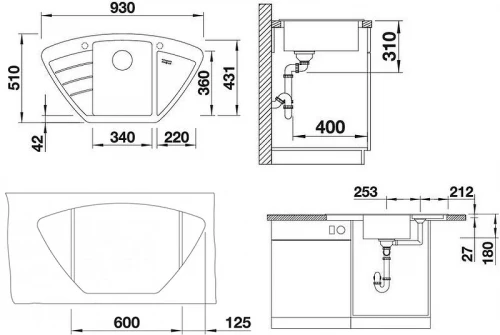 Кухонная мойка Blanco Zia 9 E 514764 Антрацит искусственный камень (литьевой мрамор) встраиваемый