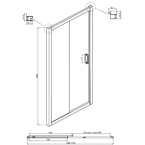 Шторка на ванну Ambassador Bath Screens 170х140 16041105 профиль Хром стекло CrystalPure