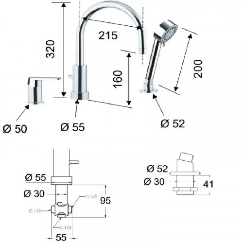 Смеситель на борт ванны Remer Dream D07 цвет Хром
