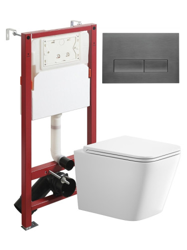 Унитаз с инсталляцией Bond Куб FI14-10S+APB255 цвет Белый с сиденьем Микролифт и клавишей смыва цвет Оружейная сталь