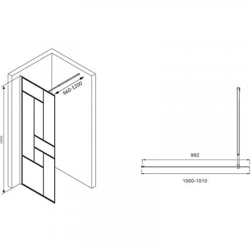 Душевая перегородка Abber Immer Offen 100 AG63100B профиль Черный стекло прозрачное