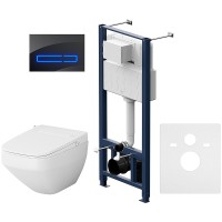 Комплект унитаза биде с инсталляцией AM.PM Inspire V2.0 FlashClean IS450A38.CCC50A с электронным сиденьем Микролифт с функцией биде и Черной клавишей смыва фарфор подвесной