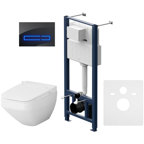 Комплект унитаза биде с инсталляцией AM.PM Inspire V2.0 FlashClean IS450A38.CCC50A с электронным сиденьем Микролифт с функцией биде и Черной клавишей смыва фарфор подвесной