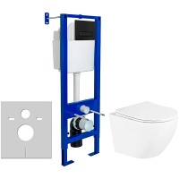 Комплект унитаза BelBagno Uno BB3105CHR/SC с инсталляцией Berges Atom 410 040340 с сиденьем Микролифт и Черной матовой клавишей смыва фаянс подвесной