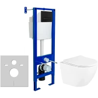 Комплект унитаза BelBagno Uno BB3105CHR/SC с инсталляцией Berges Atom 410 040340 с сиденьем Микролифт и Черной матовой клавишей смыва фаянс подвесной