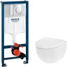 Комплект унитаза AM.PM Awe C111738WH+C117852WH с инсталляцией Grohe Rapid SL 38721001 с сиденьем Микролифт и клавишей смыва Хром фарфор подвесной
