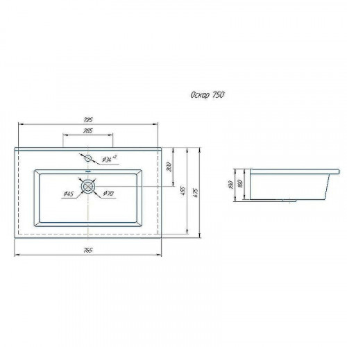 Раковина Onika Kirovit Оскар 75 4640021062210 Белая