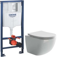 Комплект унитаза Ceramicanova Forma CN3009 с инсталляцией Grohe Rapid SL 38772001 с сиденьем Микролифт и клавишей смыва Хром фарфор подвесной