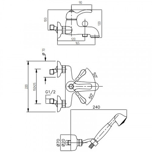 Смеситель для ванны Migliore Lem 25882 Золото латунь на стену
