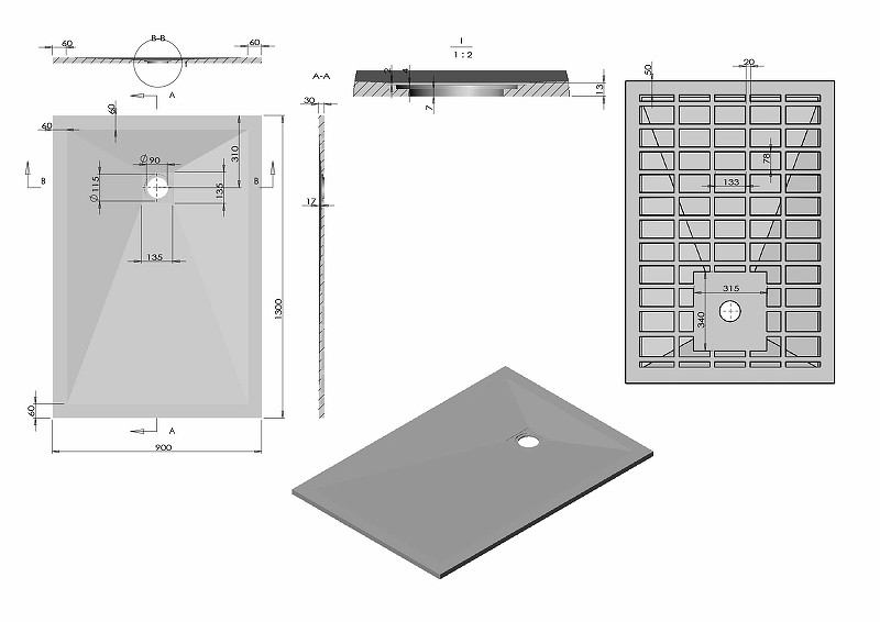 Душевой поддон из искусственного камня Vincea 130x90 VST-4SR9013A+Vsph-D132 Антрацит