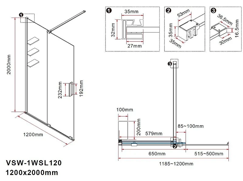 Душевая перегородка Vincea Walk in WSL 120 VSW-1WSL120CGB профиль цвет Черный стекло тонированное
