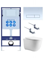 Комплект унитаза с инсталляцией Aquatek Set Aquatek Классик cm-021 4в1 цвет Белый с сиденьем Микролифт и клавишей смыва цвет Белый глянцевый