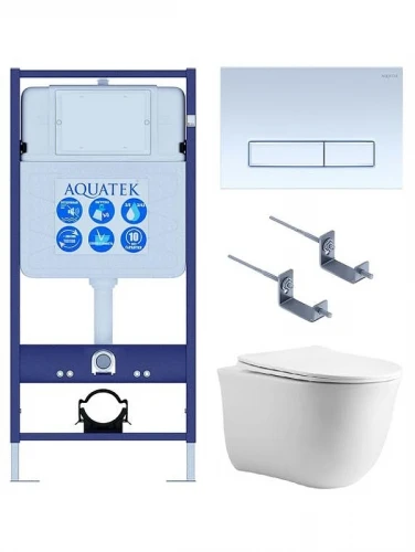 Комплект унитаза с инсталляцией Aquatek Set Aquatek Классик cm-021 4в1 цвет Белый с сиденьем Микролифт и клавишей смыва цвет Белый глянцевый