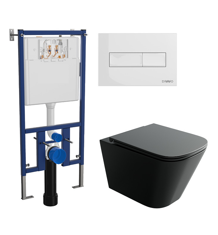 Унитаз с инсталляцией DIWO Ceramicanova Union CN4009TMB + DIWO 4501 с сиденьем Микролифт с клавишей смыва цвет Глянцевый белый