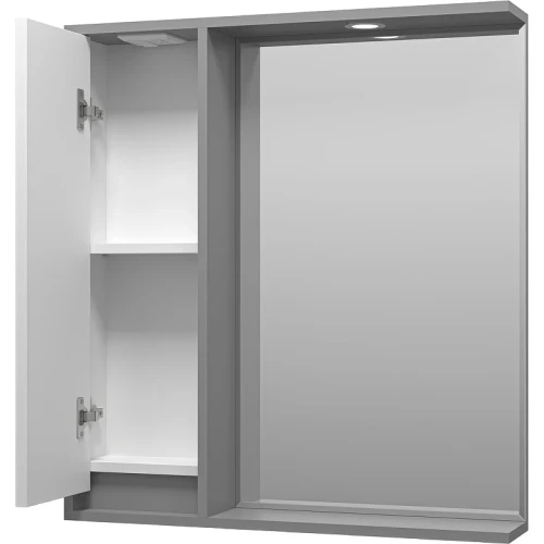Зеркало со шкафом Brevita Balaton 75 L BAL-04075-01-01Л с подсветкой Белое матовое Серое матовое МДФ / ЛДСП, стекло