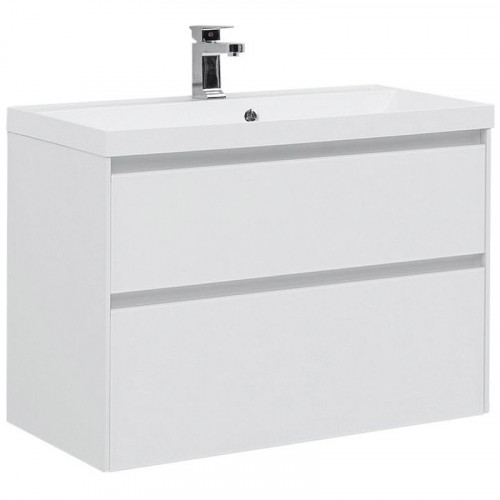 Тумба под раковину Aquanet Гласс 90 196960 подвесной Белая МДФ / ЛДСП